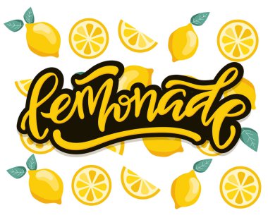 Limonata - limon ile el çizilmiş doodle harf etiket sanat
