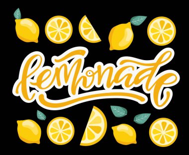 Limonata - limon ile el çizilmiş doodle harf etiket sanat