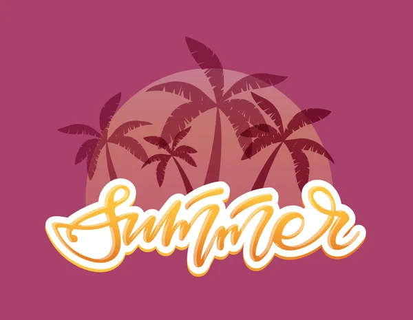 Summer Party Vibes Hand Drawn Doodle Lettering Label Art Palm — Stock Vector