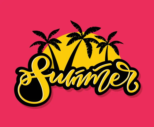 Summer Party Vibes Hand Drawn Doodle Lettering Label Art Palm — Stock Vector