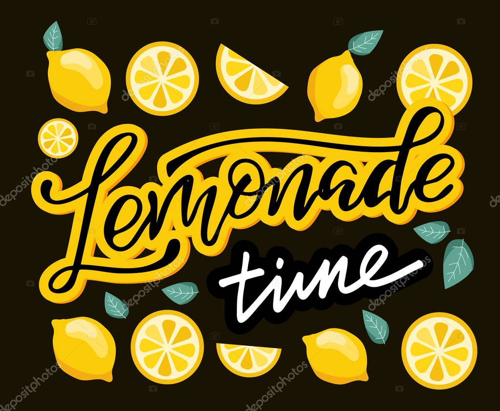 Lemonade - hand drawn doodle lettering label art with lemon