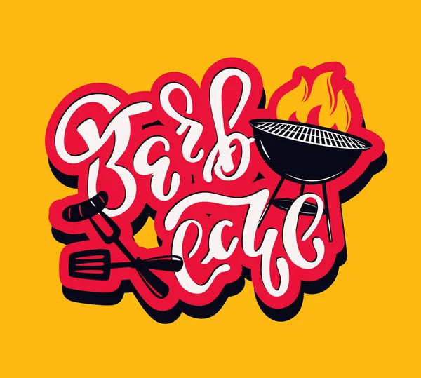 Grill Grilla Cute Retro Napis Label Art Plakat — Wektor stockowy