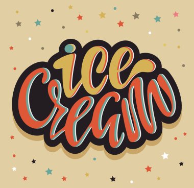Dondurma - sevimli el çizilmiş doodle harf etiket sanat