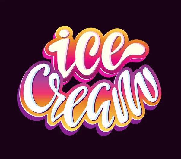 Ice Cream Cute Hand Drawn Doodle Lettering Label Art — Stock Vector