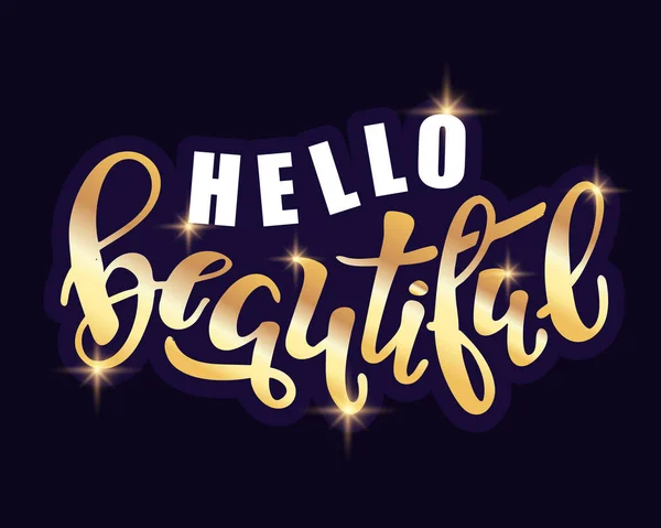 Aranyos Betűk Címke Art Banner Poszter Hello Beautiful — Stock Vector