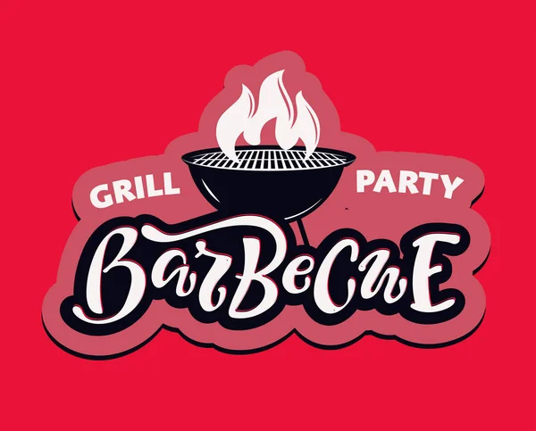 Barbecue Grill Aranyos Retro Betűk Címke Art Poszter — Stock Vector