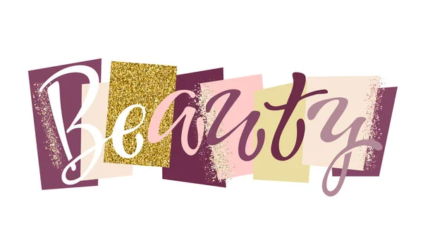 Lindo Arte Etiquetas Brillo Letras Belleza — Vector de stock