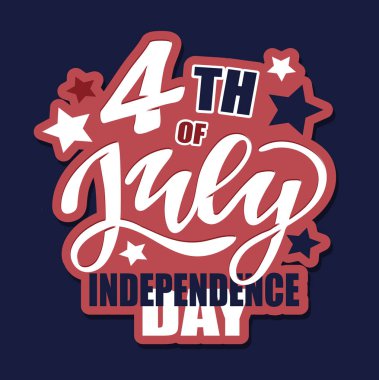 4 Temmuz metni. Bağımsızlık Günü vektör harfleri kartpostal, kart, pankart için tipografi. Kaligrafi kutlaması. Amerikan askeri kuvvetleri tipografi konsepti. Ulusal poster tasarımı