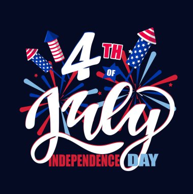 4 Temmuz metni. Bağımsızlık Günü vektör harfleri kartpostal, kart, pankart için tipografi. Kaligrafi kutlaması. Amerikan askeri kuvvetleri tipografi konsepti. Ulusal poster tasarımı