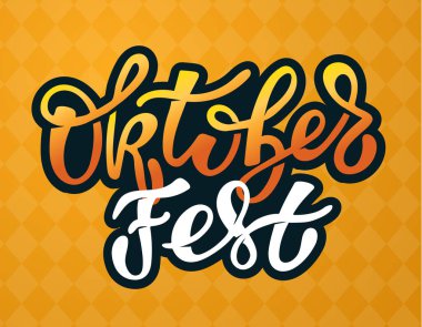 Oktoberfest logotürü. Bira Festivali vektör afiş. Çiçek çelenk ile tahta üzerinde Bavyera festival tasarım İllüstrasyon. Logo, poster, kart, kartpostal için mavi, beyaz yazı tipografisi