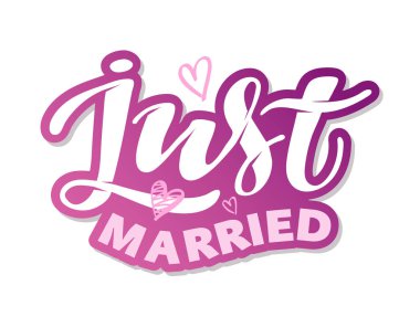 Just Married - sevimli el çizilmiş doodle yazı afiş afiş davetiye, afiş için