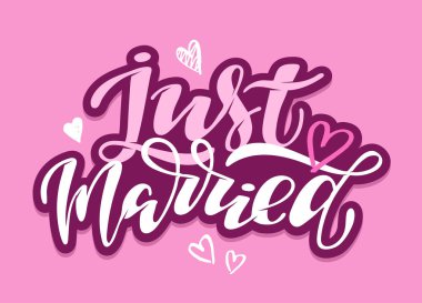 Just Married - sevimli el çizilmiş doodle yazı afiş afiş davetiye, afiş için