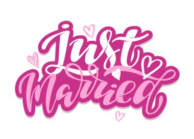 Just Married - sevimli el çizilmiş doodle yazı afiş afiş davetiye, afiş için