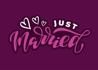 Just Married - sevimli el çizilmiş doodle yazı afiş afiş davetiye, afiş için