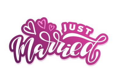 Just Married - sevimli el çizilmiş doodle yazı afiş afiş davetiye, afiş için