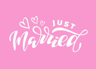 Just Married - sevimli el çizilmiş doodle yazı afiş afiş davetiye, afiş için