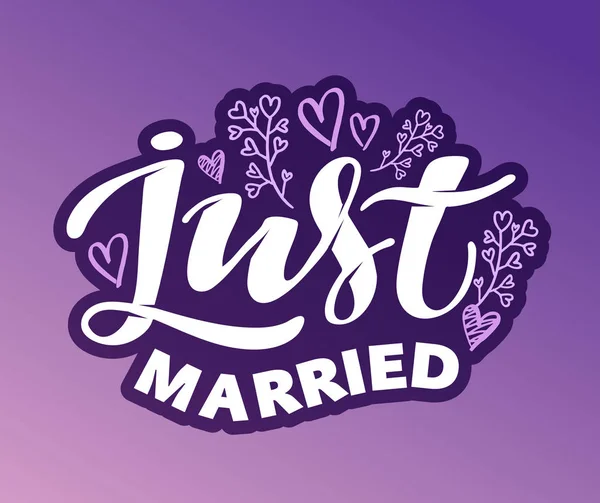 Just Married Bannière Affiche Lettrage Gribouille Dessinée Main Mignonne Pour — Image vectorielle