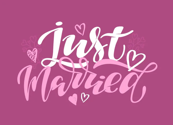 Just Married Bannière Affiche Lettrage Gribouille Dessinée Main Mignonne Pour — Image vectorielle