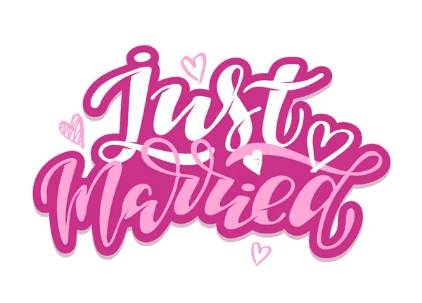 Just Married Bannière Affiche Lettrage Gribouille Dessinée Main Mignonne Pour — Image vectorielle