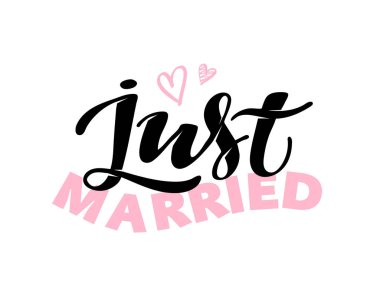 Just Married - sevimli el çizilmiş doodle yazı afiş afiş davetiye, afiş için