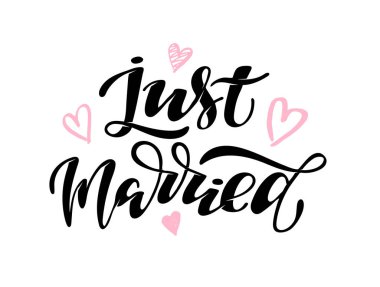 Just Married - sevimli el çizilmiş doodle yazı afiş afiş davetiye, afiş için