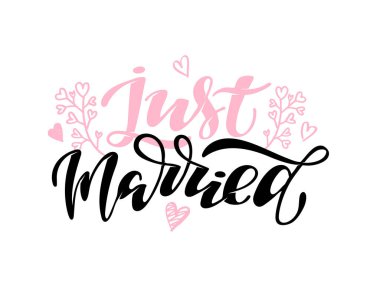 Just Married - sevimli el çizilmiş doodle yazı afiş afiş davetiye, afiş için