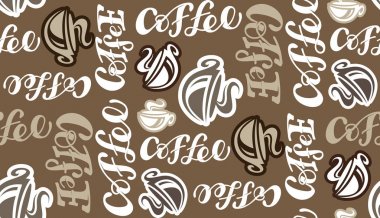 Kahve zamanı - el çizilmiş karalama yazı düzeni arka plan