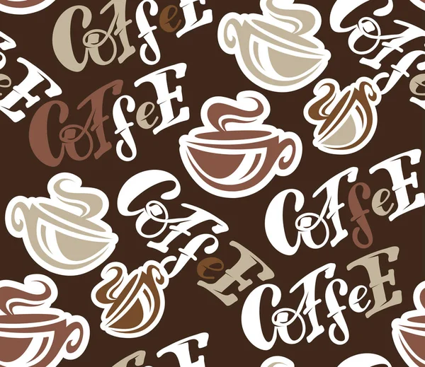 Hora Del Café Fondo Dibujado Mano Del Patrón Letras Garabato — Vector de stock