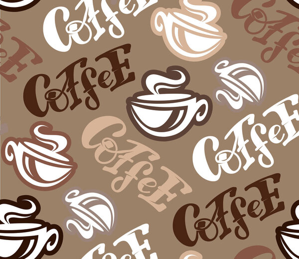 Coffee time - hand drawn doodle lettering pattern background