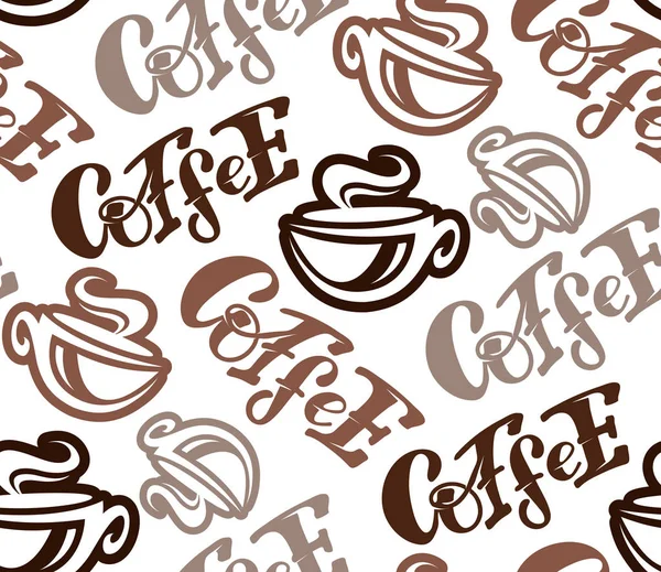 Kaffe Tid Handritade Doodle Bokstäver Mönster Bakgrund — Stock vektor