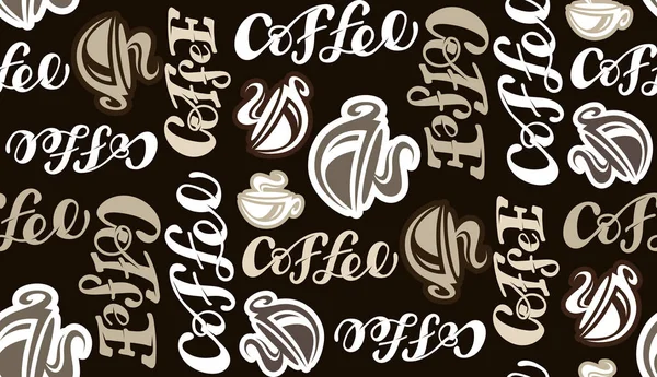 Coffee Time Hand Drawn Doodle Lettering Pattern Background — Stock Vector