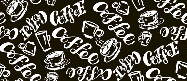 Heure Café Dessin Main Motif Lettrage Doodle Fond — Image vectorielle