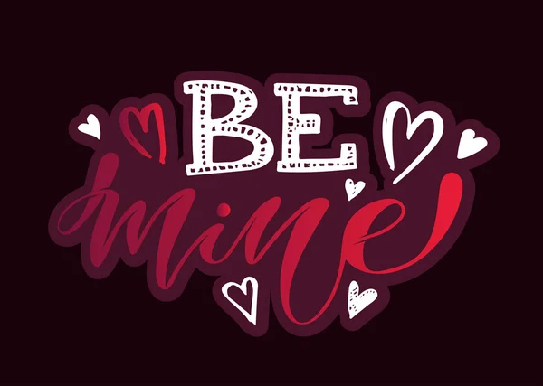 Mine Love You Valentinstag Niedlich Handgezeichnet Doodle Schriftzug Vorlage Plakatbanner — Stockvektor