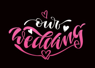 Mutlu Düğün günü - sevimli el çizilmiş doodle yazı şablonu afiş afiş sanat