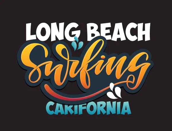 California Surfing Long Beach Söt Handritad Doodle Bokstäver Doodle Affisch — Stock vektor