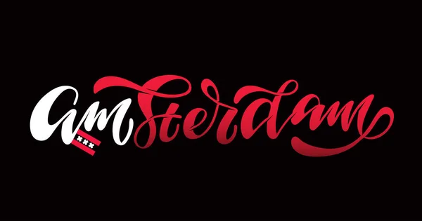 Amsterdam Bonito Mão Desenhada Doodle Lettering Modelo Cartaz Banner Web — Vetor de Stock