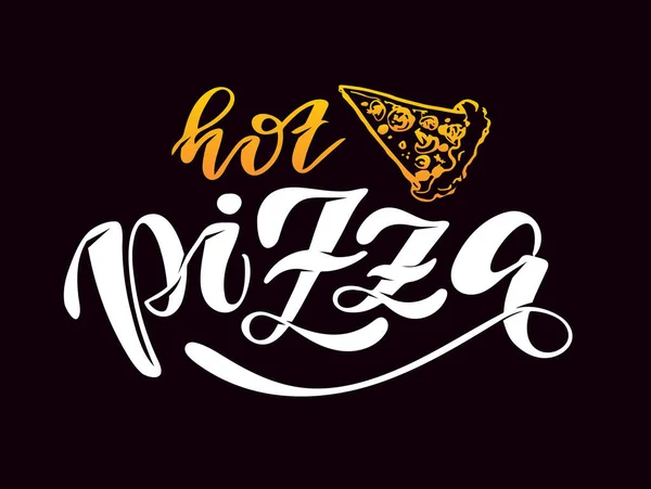 Pizza Italiana Caliente Lindo Dibujado Mano Garabatos Etiqueta Banner Cartel — Vector de stock