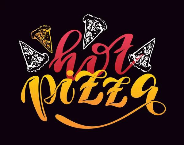 Hot Ιταλική Πίτσα Χαριτωμένο Χέρι Τράβηξε Σκίτσο Γράμματα Ετικέτα Banner — Διανυσματικό Αρχείο