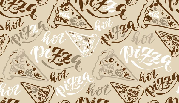 Χαριτωμένο Hot Πίτσα Ζωγραφισμένα Στο Χέρι Σκίτσο Γράμματα Μοτίβο Πρότυπο — Διανυσματικό Αρχείο