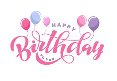 Happy Birthday to You - sevimli el çizilmiş doodle yazı kartpostal afiş sanat