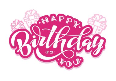 Happy Birthday to You - sevimli el çizilmiş doodle yazı kartpostal afiş sanat