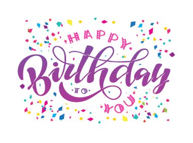 Happy Birthday to You - sevimli el çizilmiş doodle yazı kartpostal afiş sanat