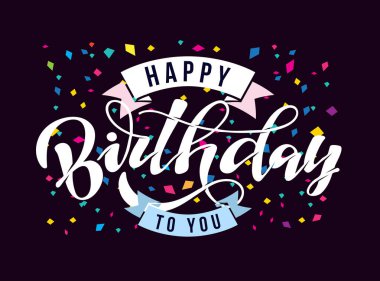 Happy Birthday to You - sevimli el çizilmiş doodle yazı kartpostal afiş sanat