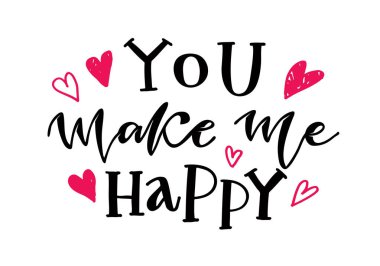 Beni mutlu ediyorsun. Güzel bir el çizimi kartpostal. Sevgililer Günü - Seni seviyorum