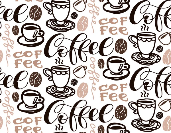 Ama Önce Kahve Şirin Çizimi Kartpostal Desenli Arka Plan — Stok Vektör