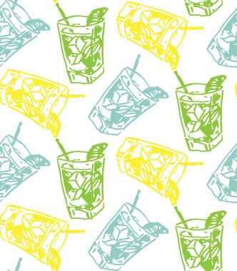 Güzel el çizimi kokteyl arkaplanı. Tekstil, duvar kağıdı, doku, kumaş için şablon tasarımı. Kokteyl arkaplanı