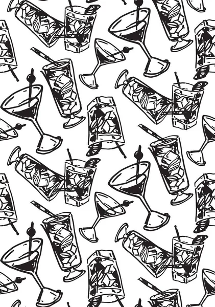 Mignon Dessin Main Fond Motif Cocktail Doodle Conception Gabarit Pour — Image vectorielle