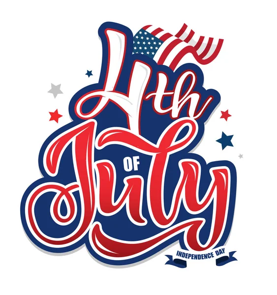 7月4日 美国独立日快乐 可爱的手绘涂鸦明信片 T恤衫设计的排版模版 — 图库矢量图片