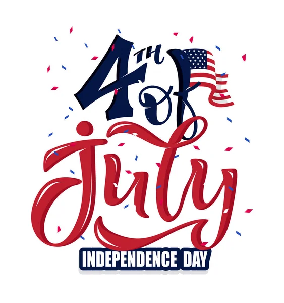 7月4日のハッピー アメリカ独立記念日 かわいい手描きのドアレタリングポストカード ポスター バナー ウェブ Tシャツデザインのための文字テンプレート — ストックベクタ
