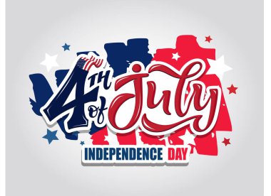 Text 4th of July. Independence Day vector lettering typography for postcard, card, banner. Celebration calligraphy. US military armed forces typography concept . National poster design clipart